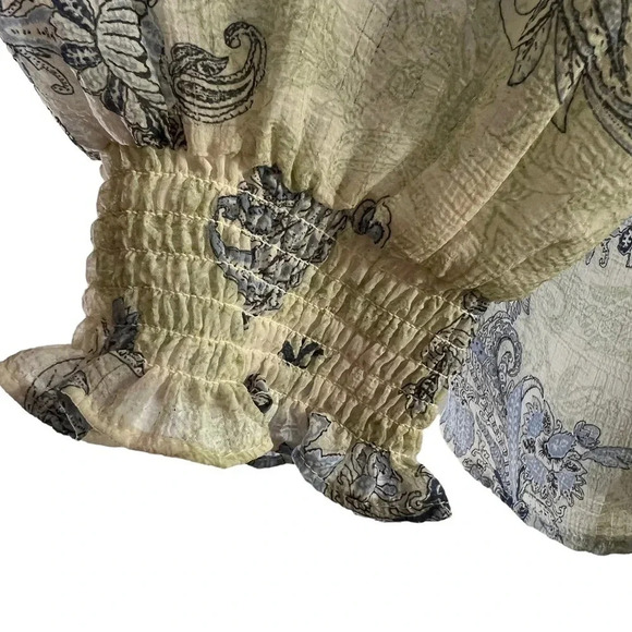 By The River Blouse Large Sheer Floral Seersucker Ruffle Keyhole Blue Womens Top - Picture 8 of 9